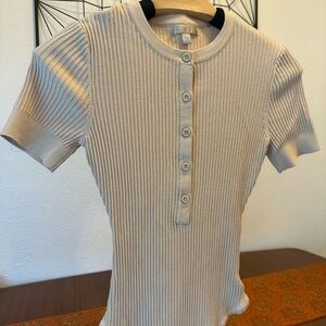 Guess Cream Ribbed Polo Button Down Tee